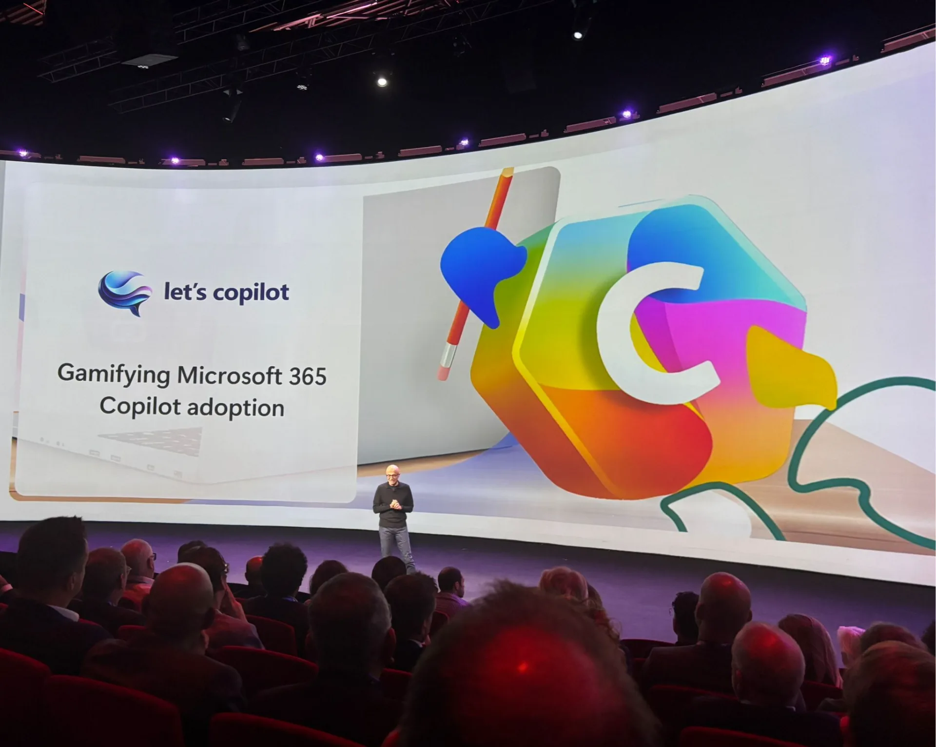 Satya Nadella presenting Let's Copilot